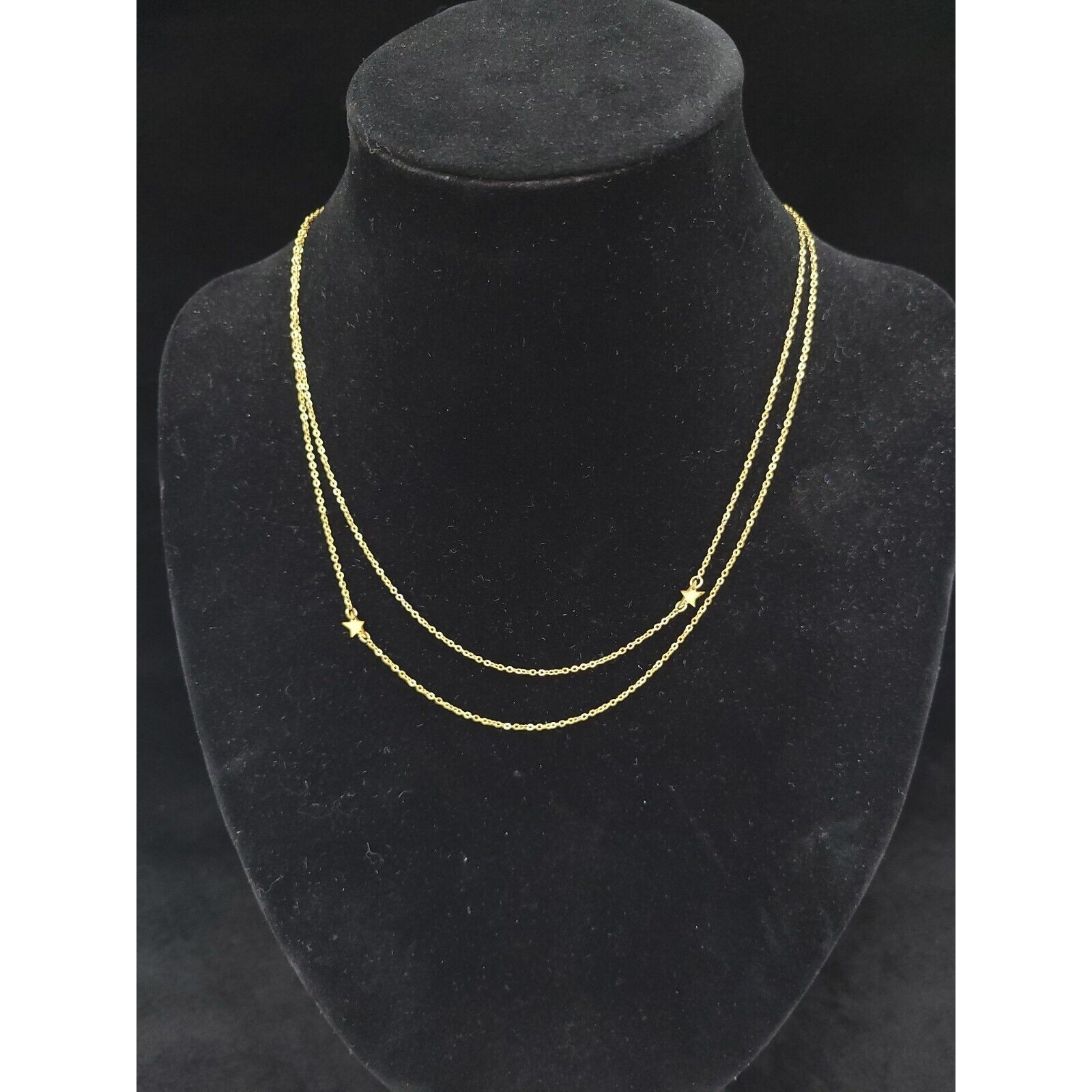 Jzj Jennifer Zeuner Gold Tone Double Chain Star Station Signed Elegant Necklace 14$